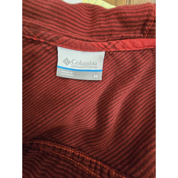 Columbia Times Two Plaid Hooded Women's Medium Deep Red Shirt Roll Tab Sleeves - Picture 6 of 9